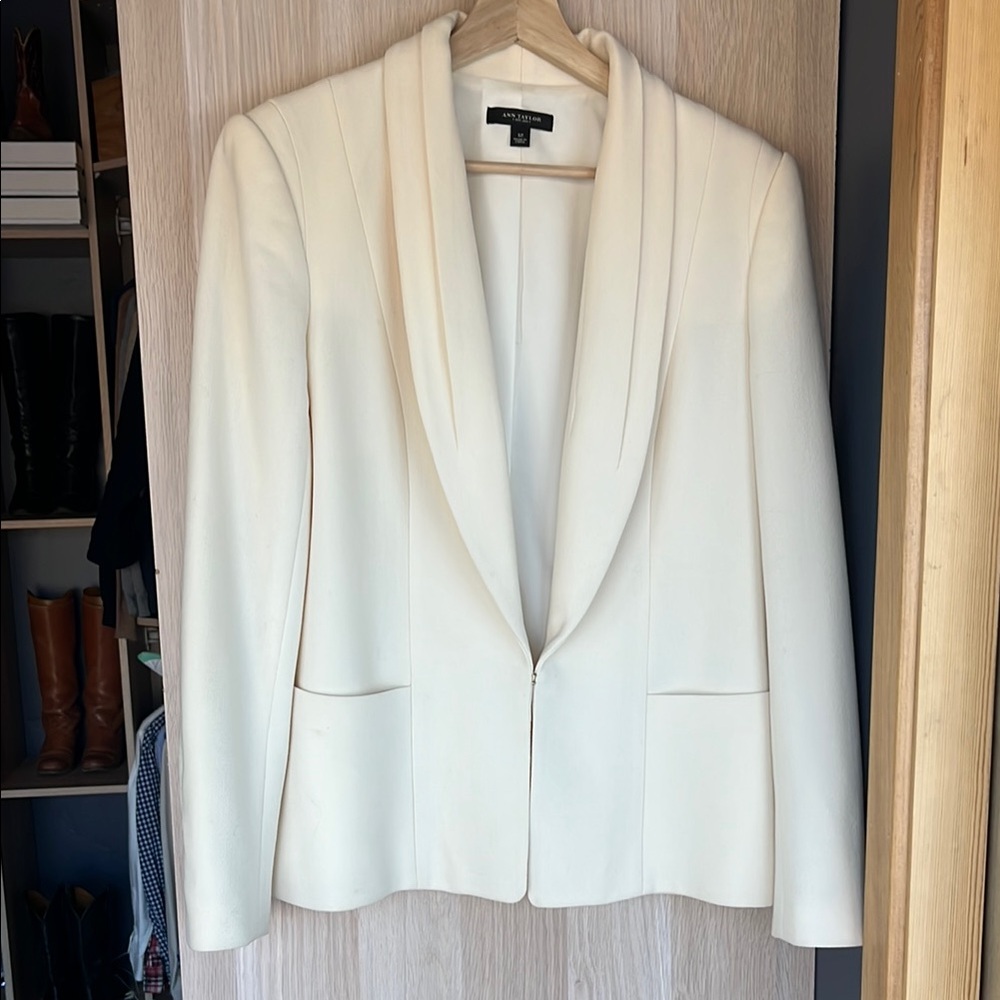 Ann Taylor Cream Blazer with Shawl Collar and Textured Fabric